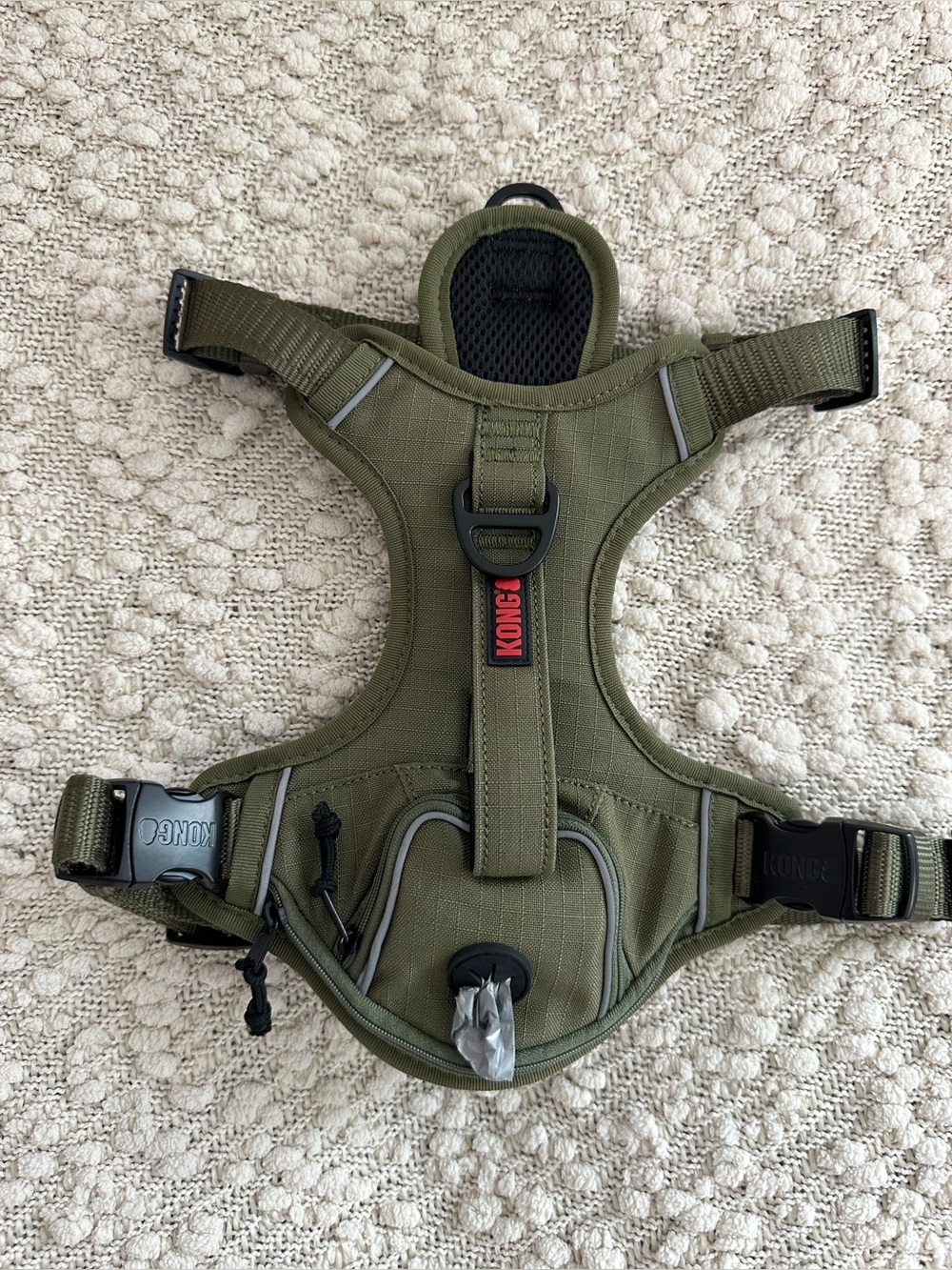 KONG Olive Green Waste Bag Dog Harness Medium Padded Reflective Poop Bag Holder